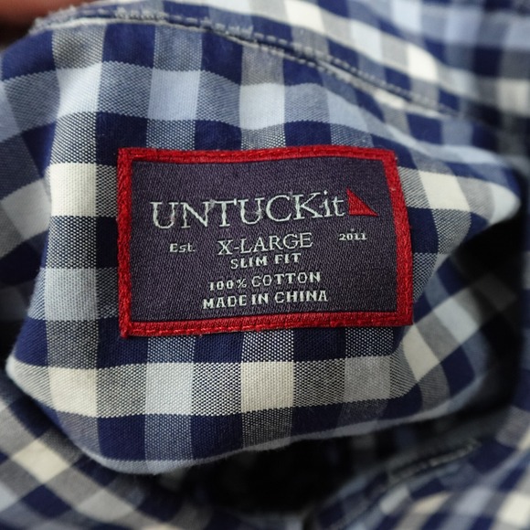 UNTUCKit Shirt Mens Extra Large Blue Plaid Slim Fit Button Up Long Sleeve Casual - Picture 3 of 10